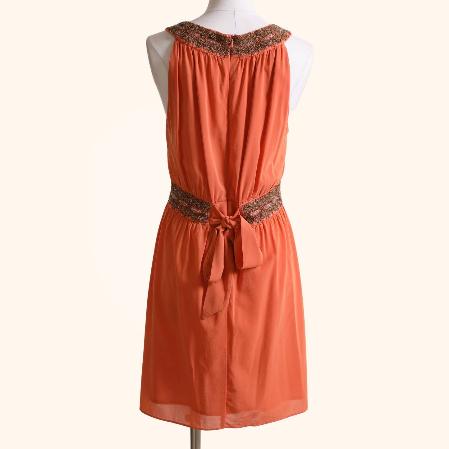 ALICE+OLIVIA Orange Beaded Sleeveless Silk Mini Dress