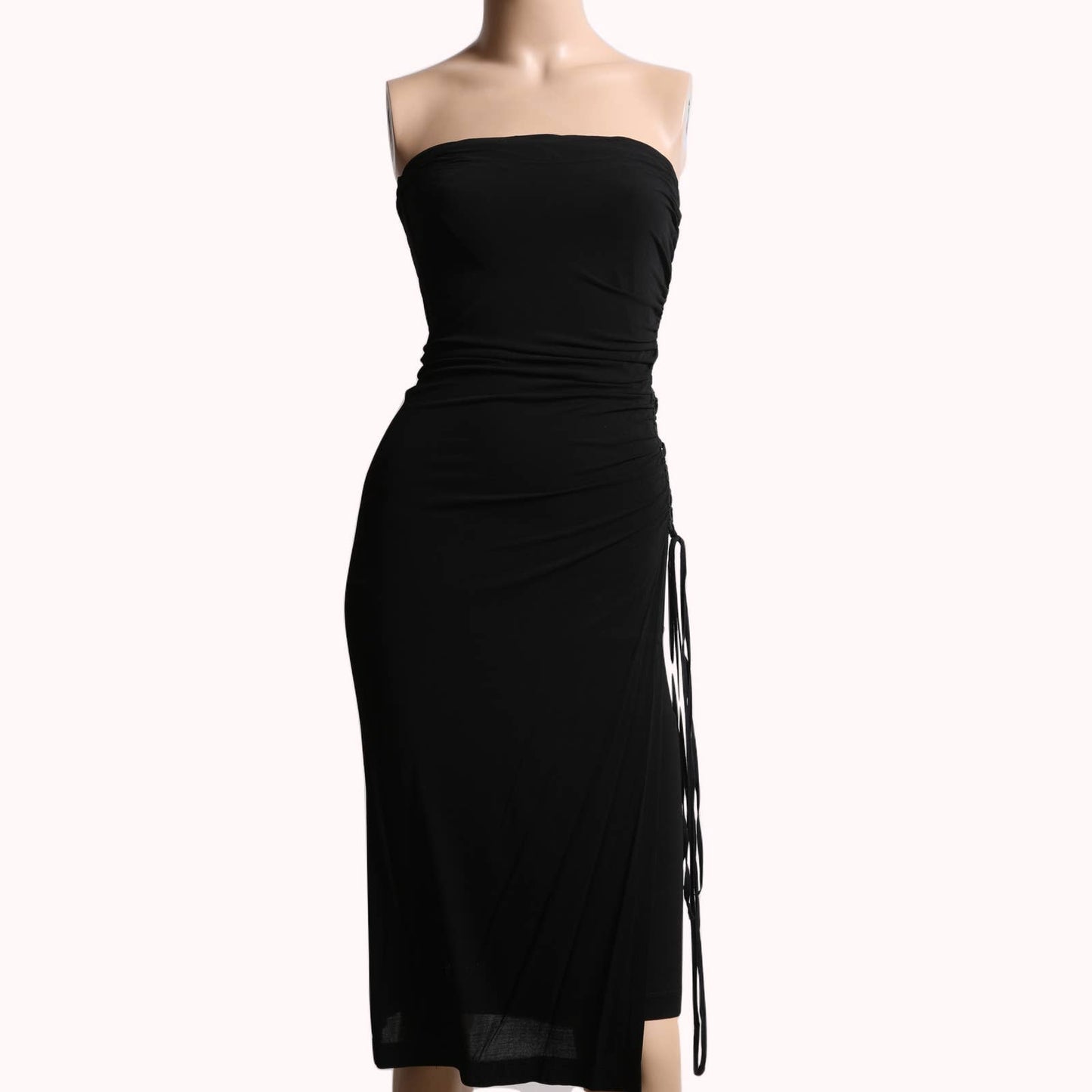 PLEIN SUD Vintage Black Lace Up Bodycon Strapless Midi Dress