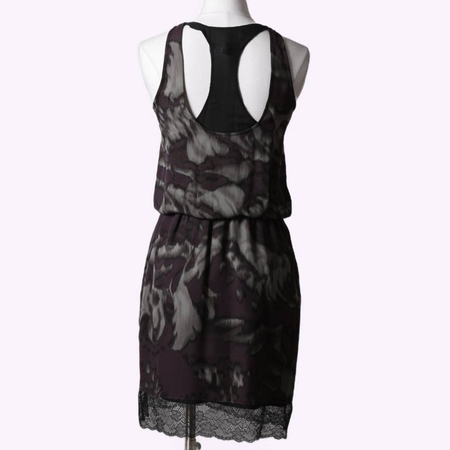 ROBERT RODRIGUEZ Purple and Black Printed Silk and Lace Trim Tank Dress