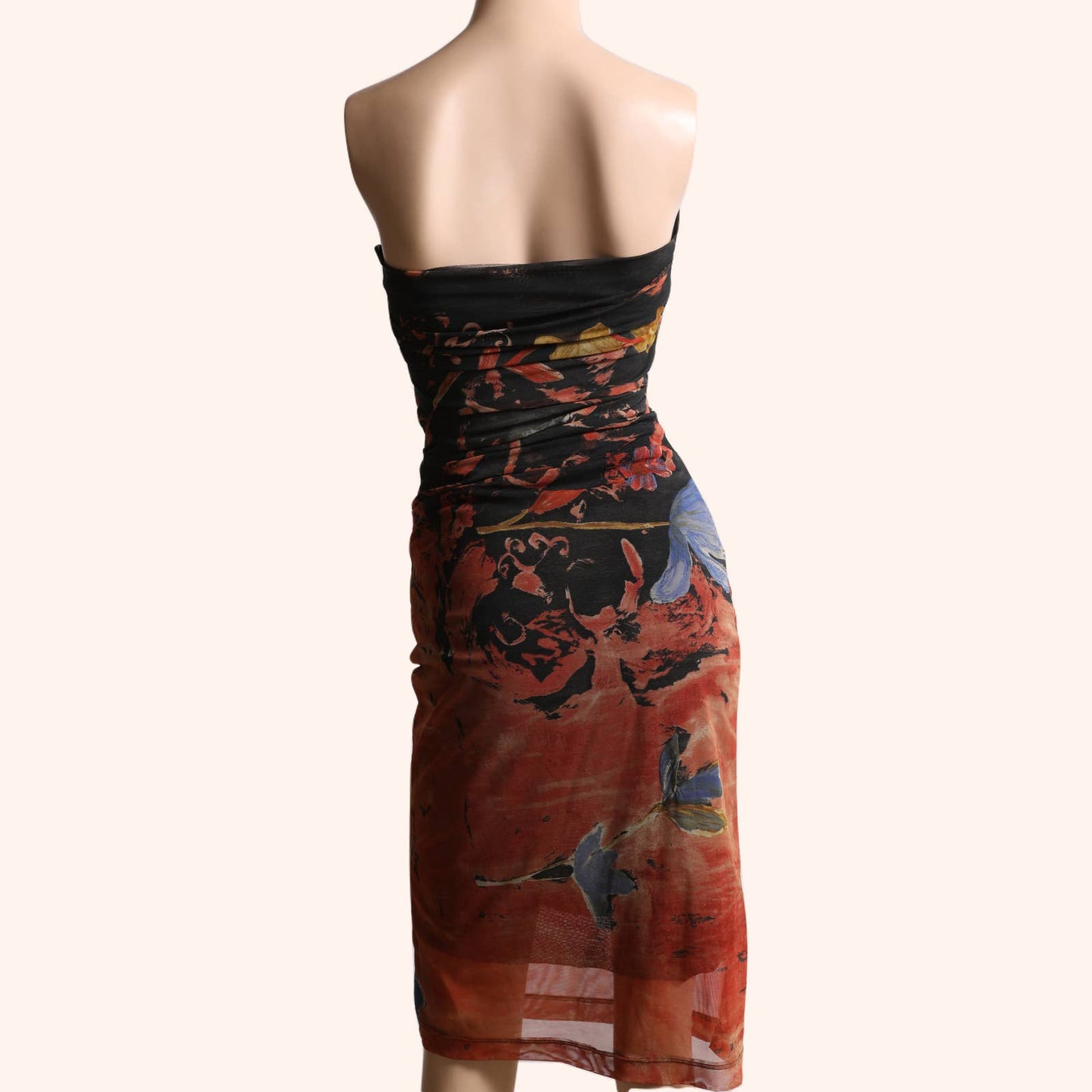 PLEIN SUD JEANS Black Multicolor Print Strapless Sheer Dress