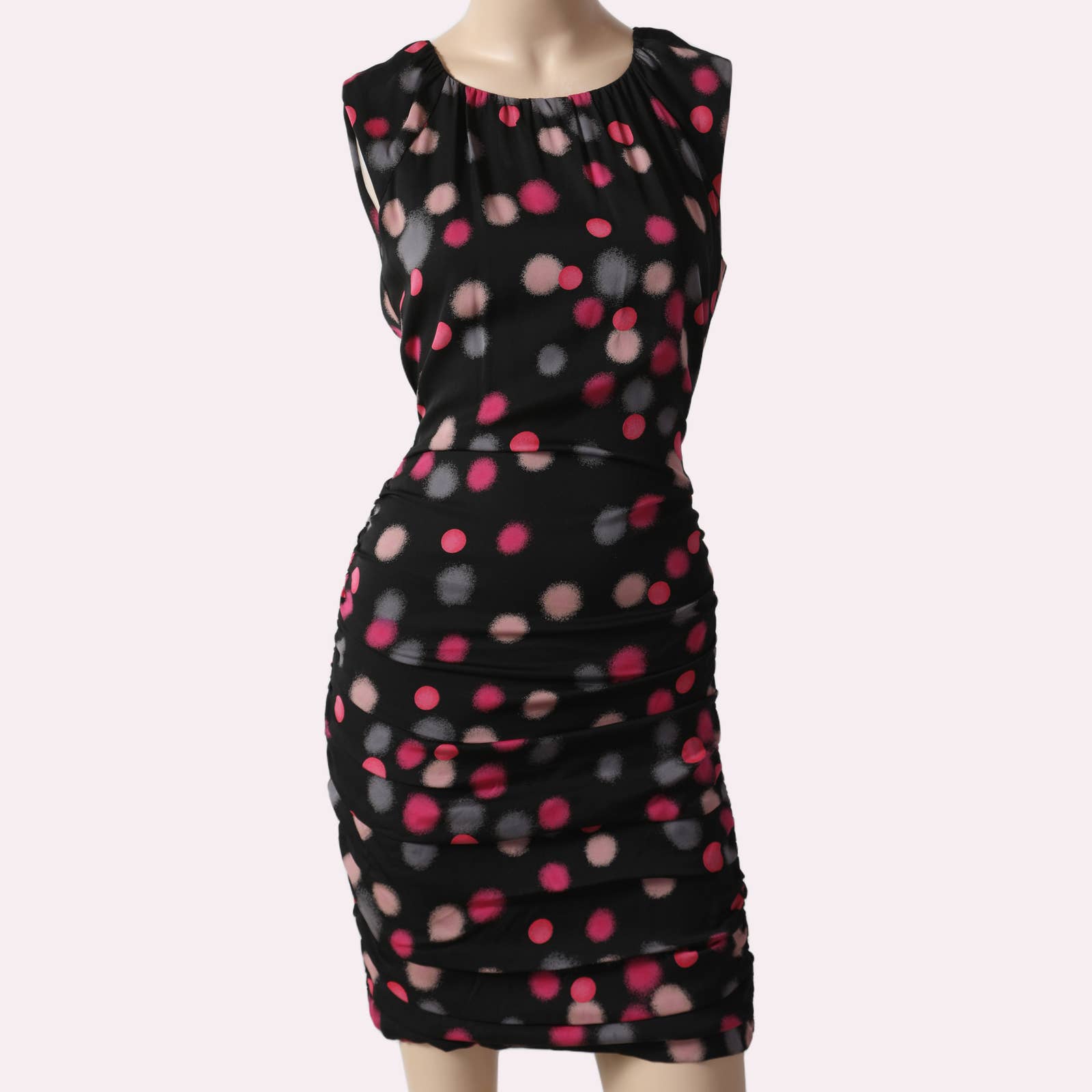 DIANE VON FURSTENBERG Black with Pink Polka Dot Sleeveless Silk Mini D The Untitled Boutique DIANE VON FURSTENBERG Black with Pink Polka Dot Sleeveless Silk Mini D The Untitled Boutique