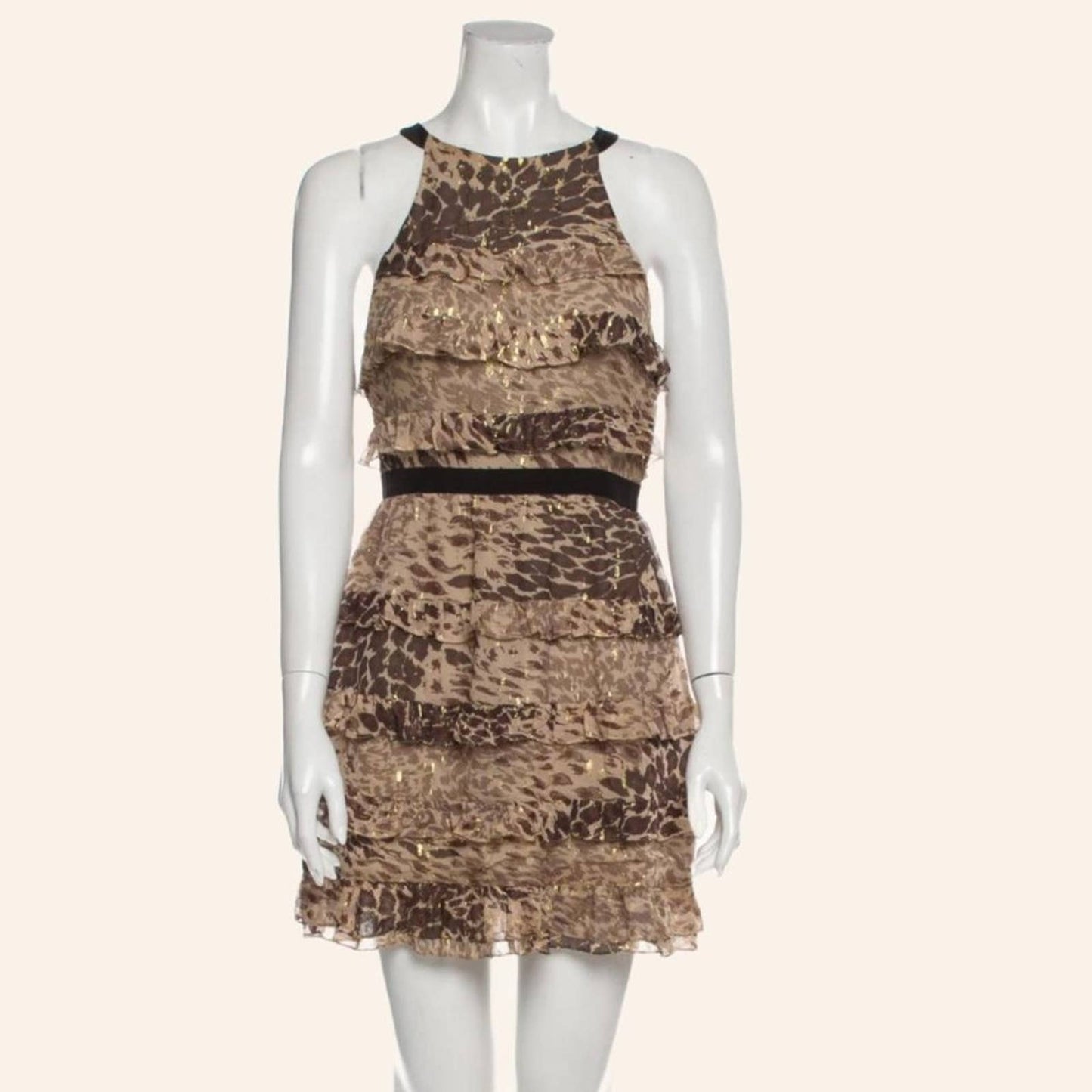TIBI Animal Printed Ruffled Sleeveless Dress
