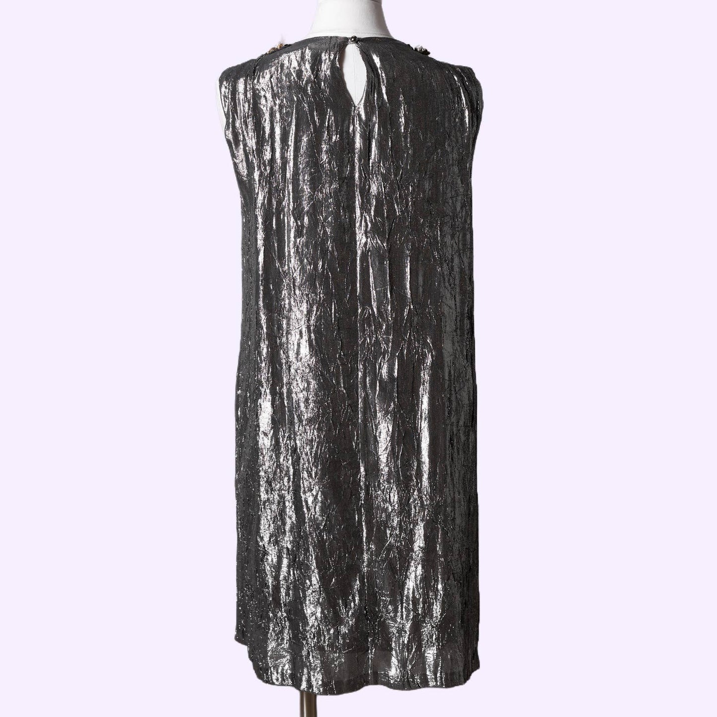 BEHNAZ SARAFPOUR Silver Metallic Embellished Sleeveless Dress