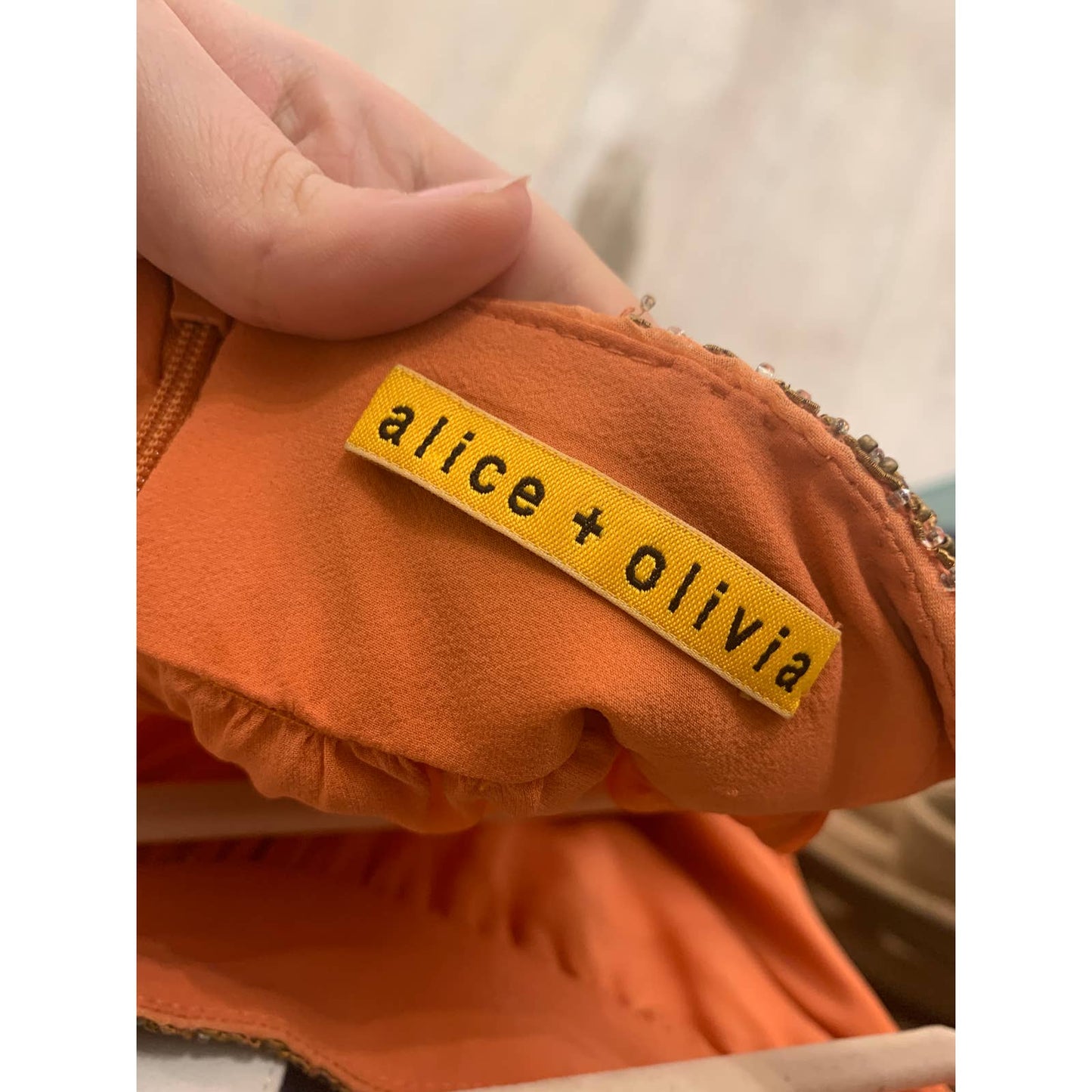 ALICE+OLIVIA Orange Beaded Sleeveless Silk Mini Dress