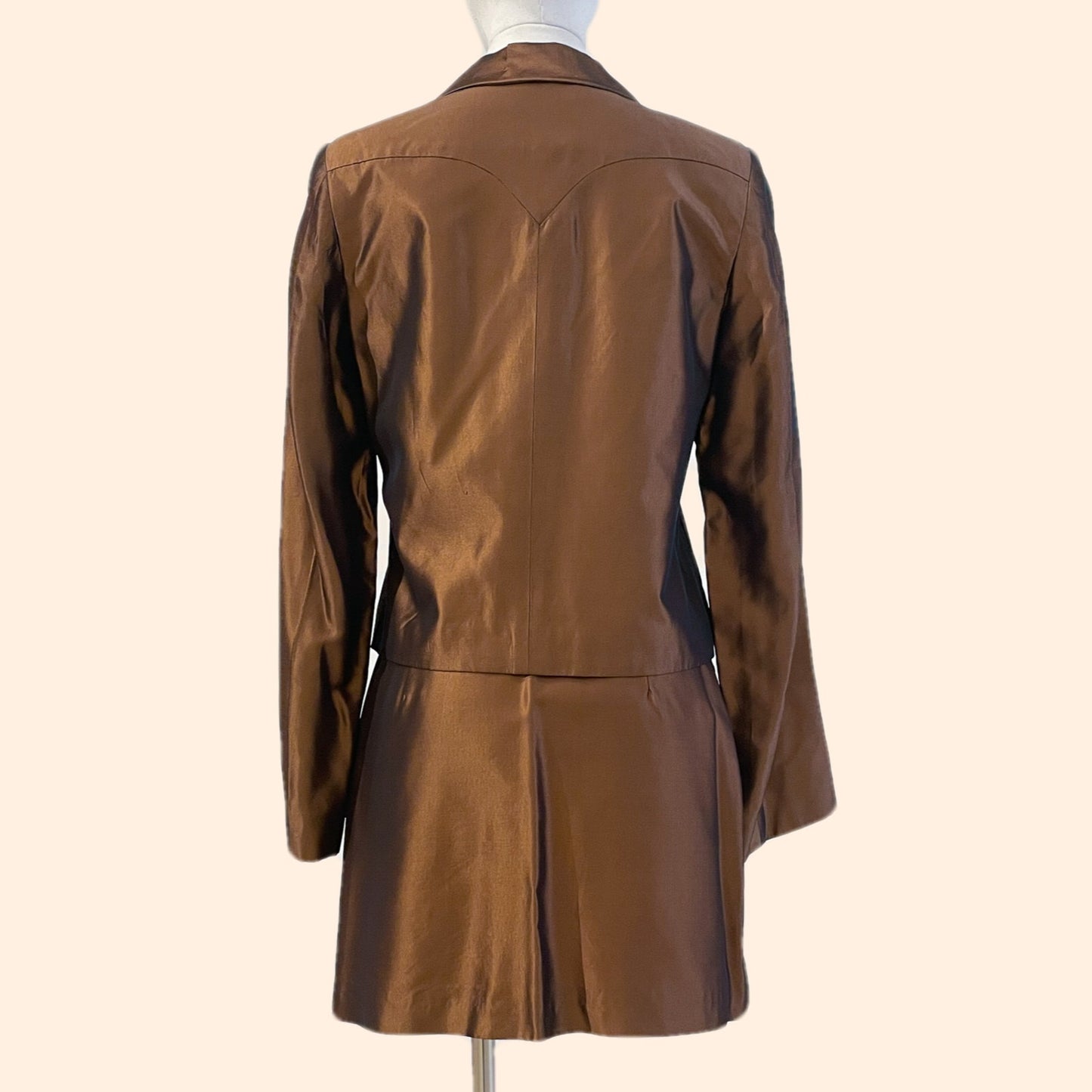 MARK EISEN Vintage Y2K Bronze Satin Blazer + Mini Skirt Set