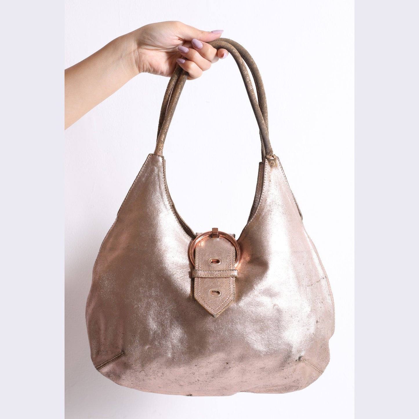 SEQUOIA PARIS Vintage Metallic Rose Gold Leather Purse