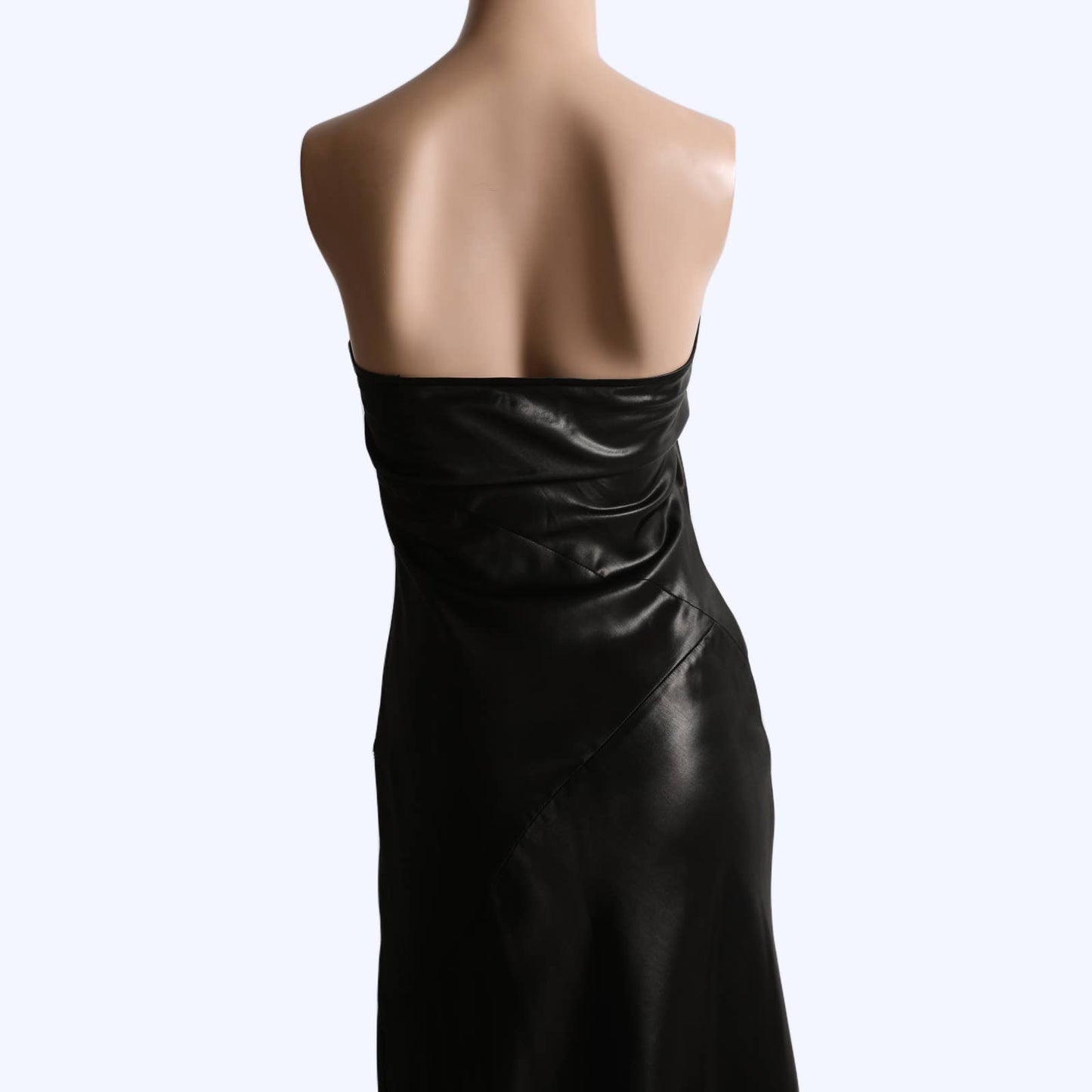 PLEIN SUD Vintage Black Silk Asymmetrical Strapless Midi Dress