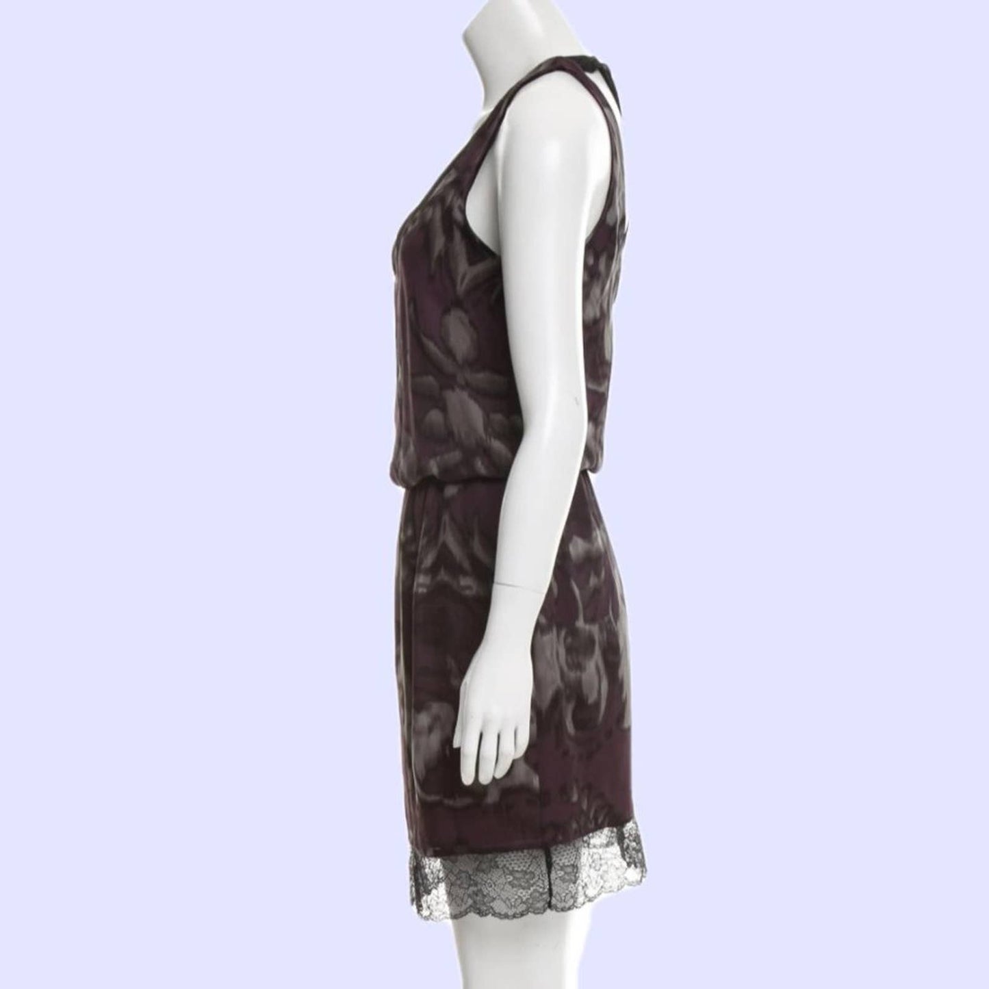 ROBERT RODRIGUEZ Purple and Black Printed Silk and Lace Trim Tank Dress