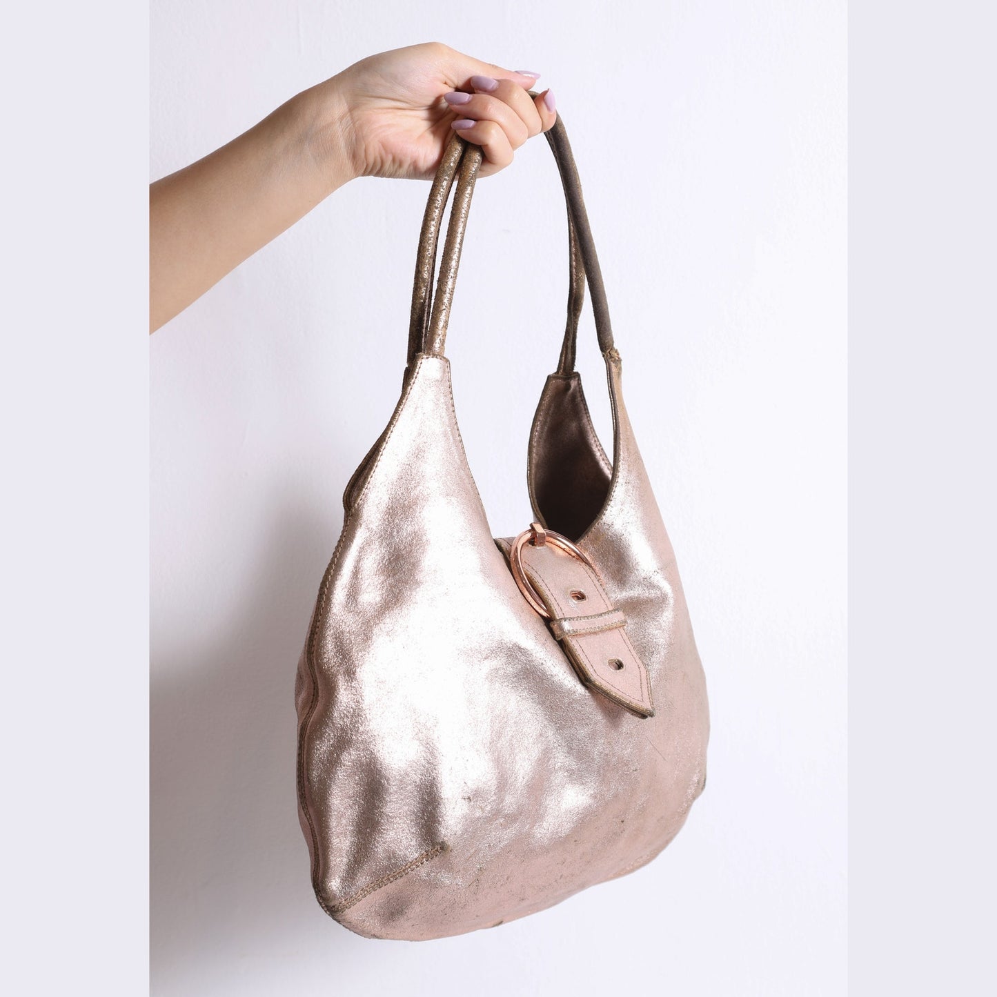 SEQUOIA PARIS Vintage Metallic Rose Gold Leather Purse