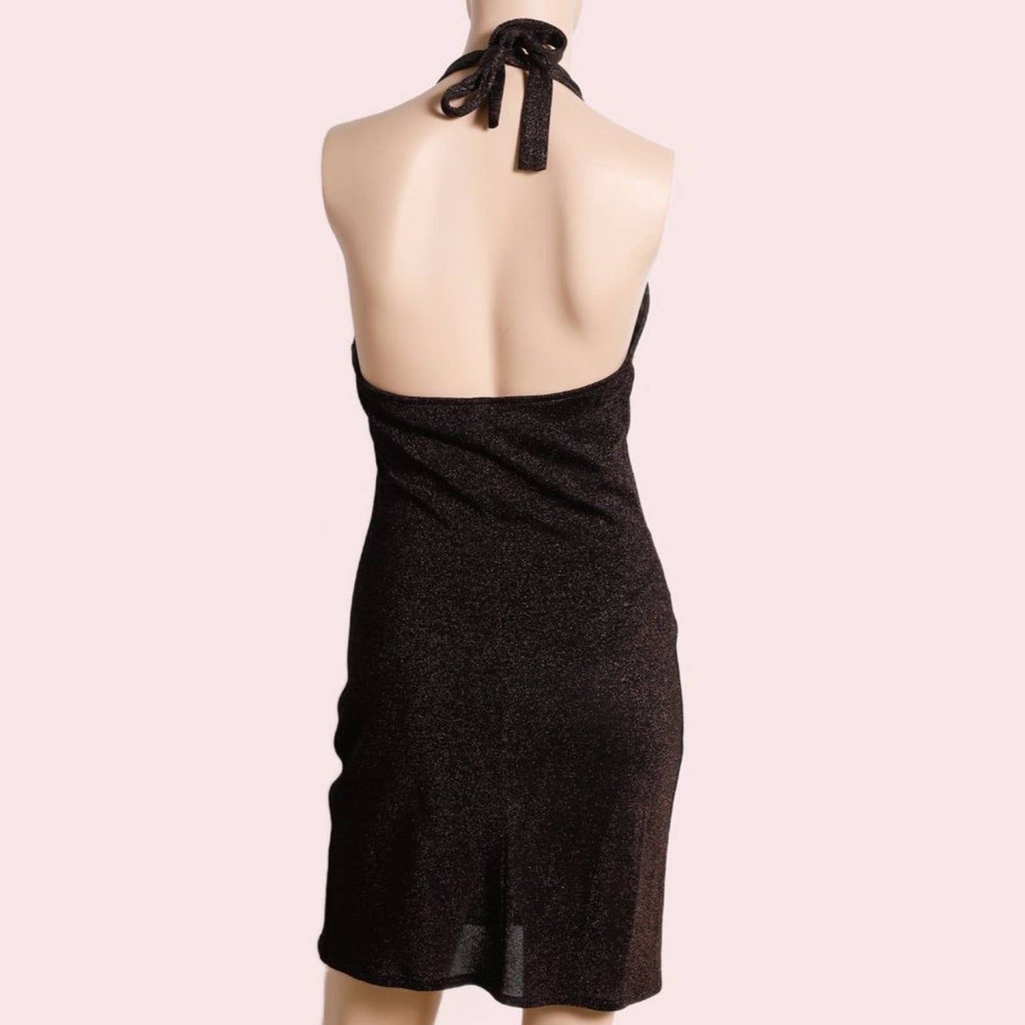 MARK EISEN Vintage Black with Bronze Threading Halter Mini Dress