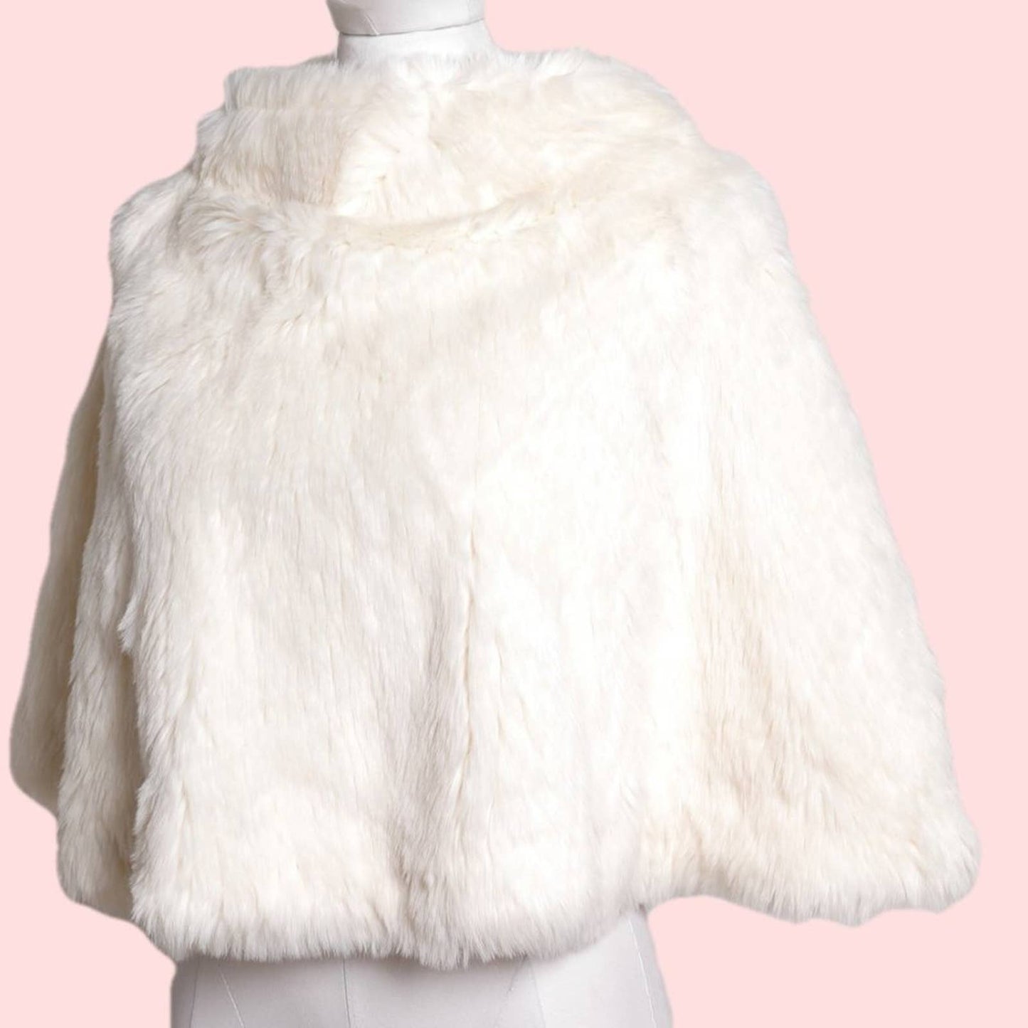 DUMONDE White Faux Fur Cape Coat