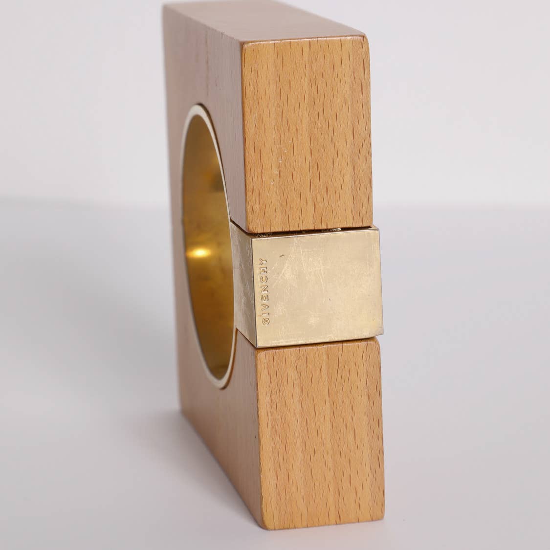 GIVENCHY Vintage Wood with Gold Accents Square Bangle Bracelet