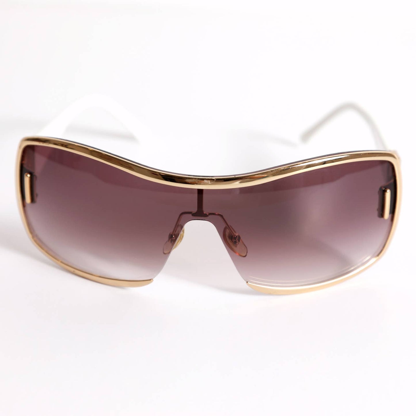 GUCCI Vintage Sunglasses GG 1822/S Shield Single Lens Pink Lenses Gold and White
