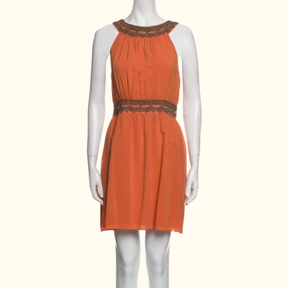 ALICE+OLIVIA Orange Beaded Sleeveless Silk Mini Dress