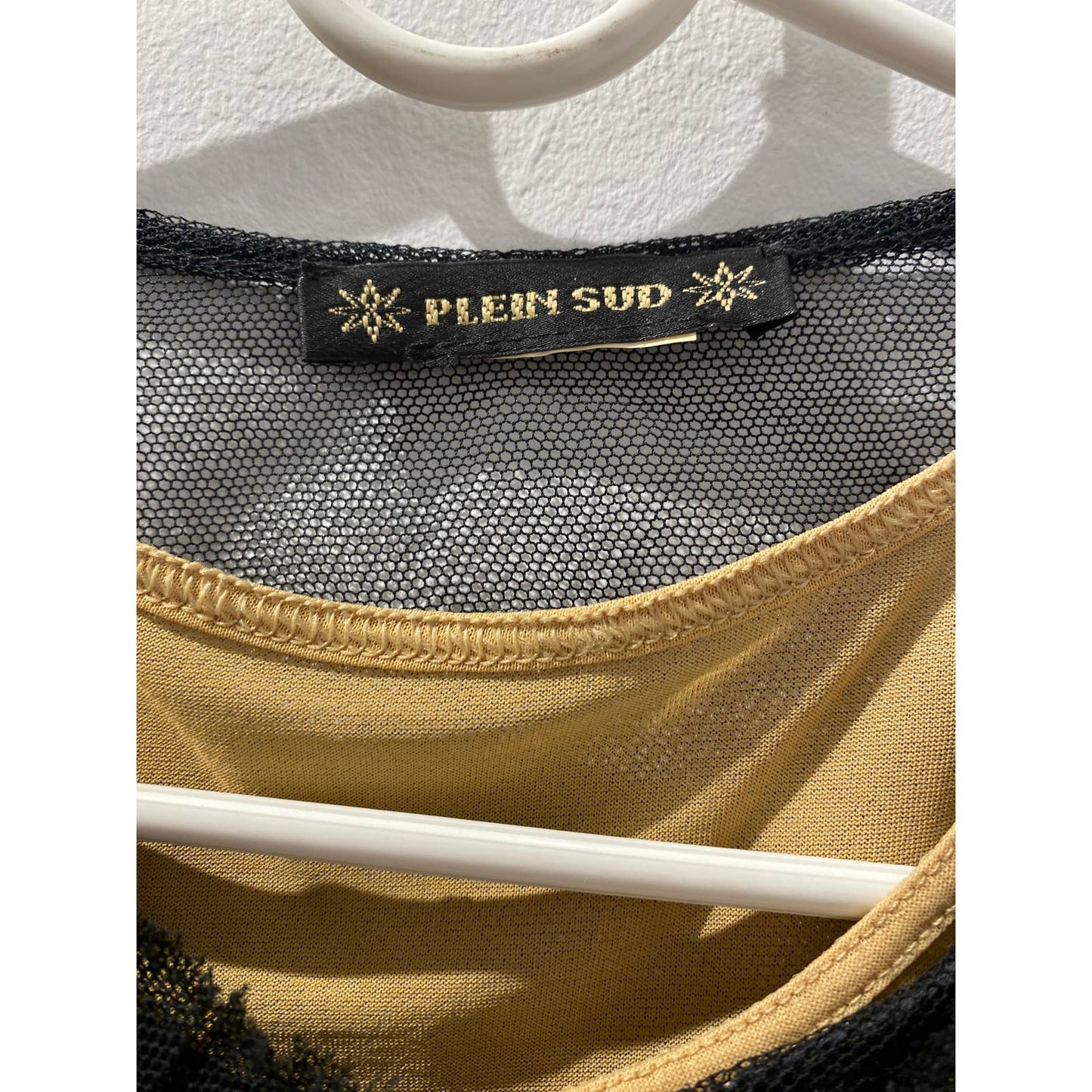 PLEIN SUD Vintage Black Sheer Mesh Tank with Nude Liner Top