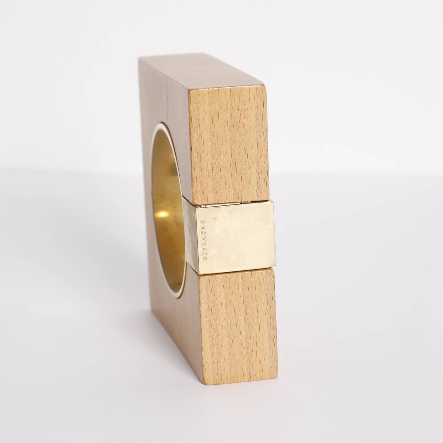 GIVENCHY Vintage Wood with Gold Accents Square Bangle Bracelet