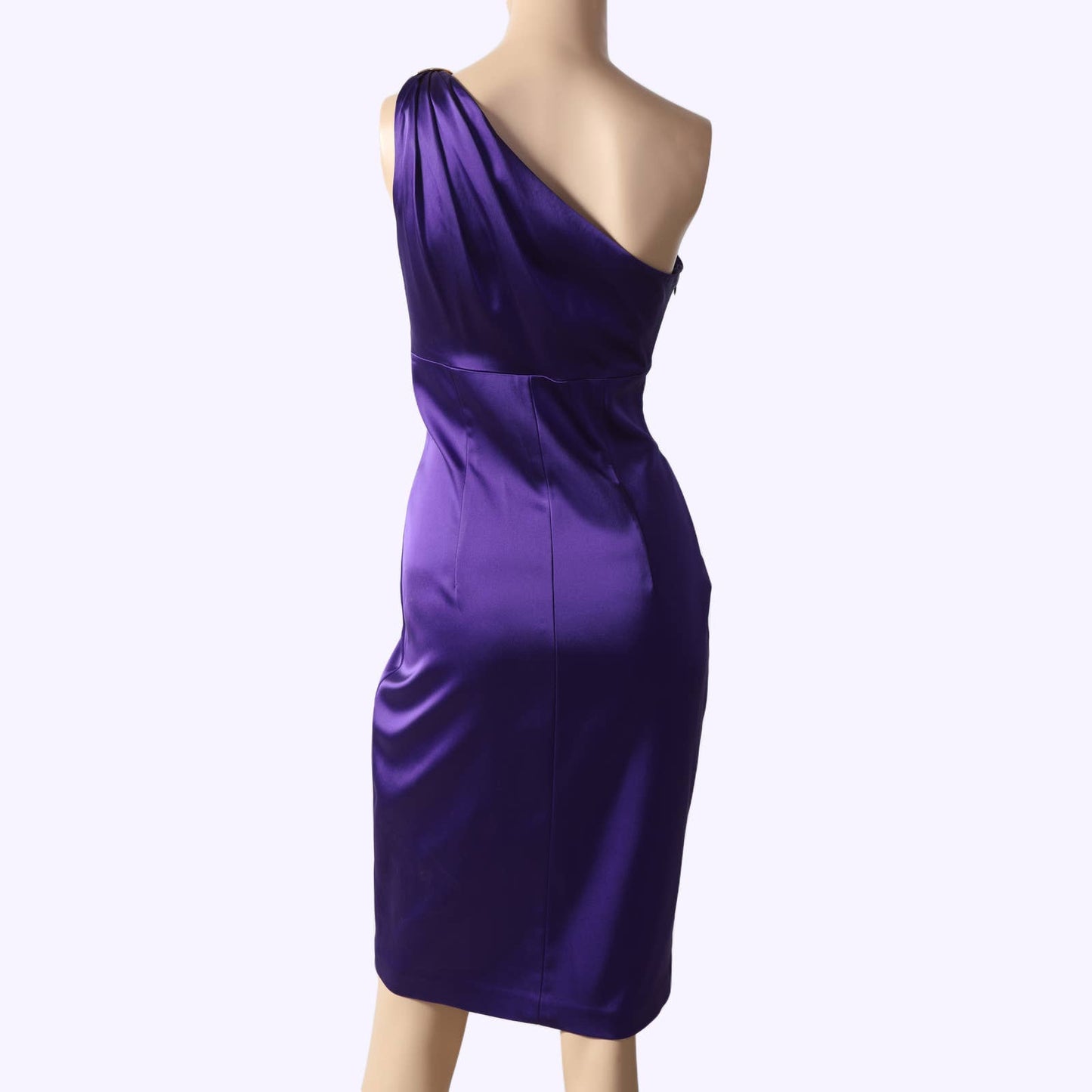 DAVID MEISTER Violet with Gold Embellished One Shoulder Knee Length Dress