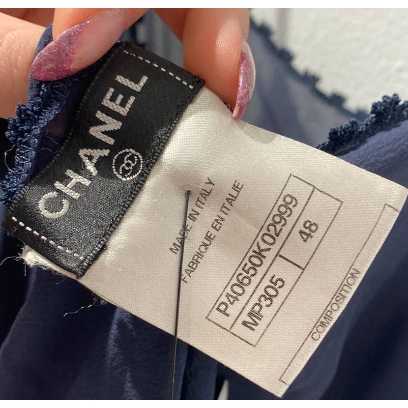 CHANEL Navy Silk Chiffon Slip Dress