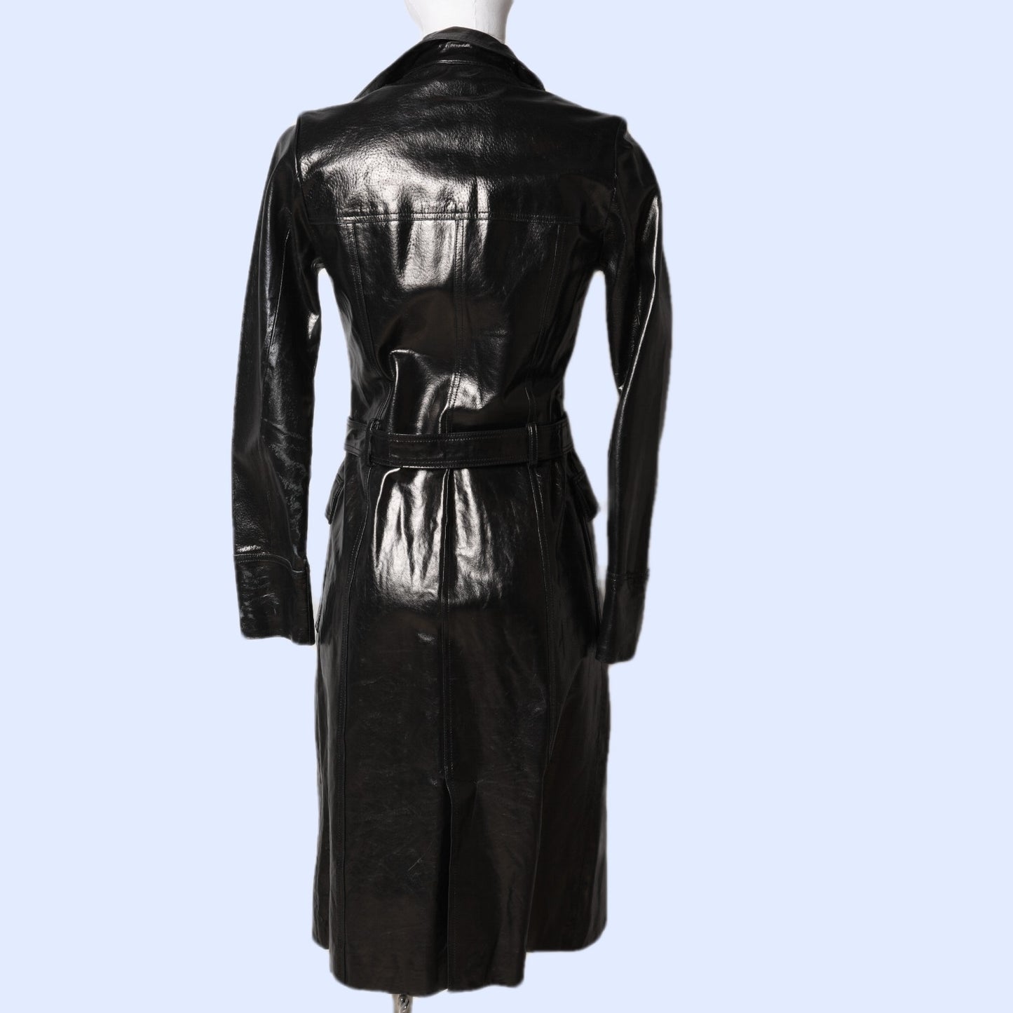 HIDEOUT Black Real Leather Long Vintage Trench Coat