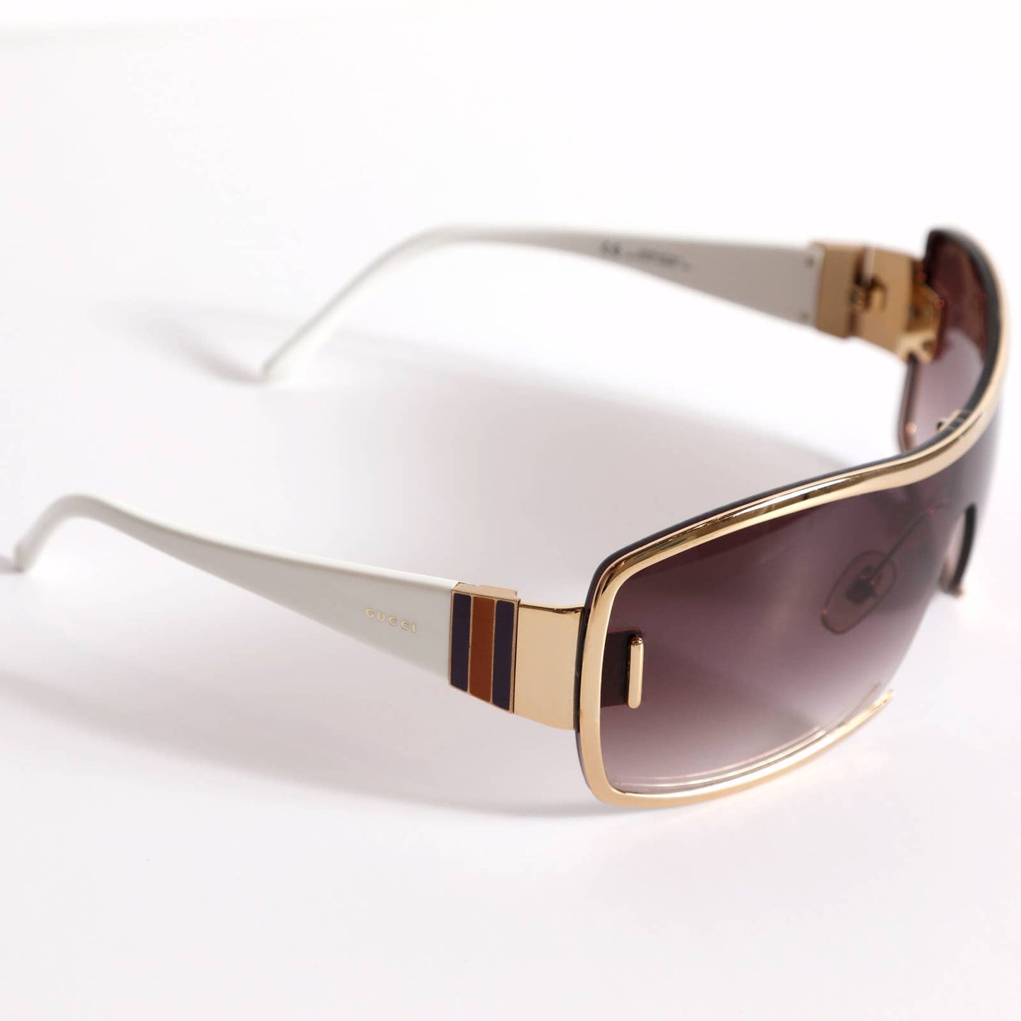 GUCCI Vintage Sunglasses GG 1822/S Shield Single Lens Pink Lenses Gold and White
