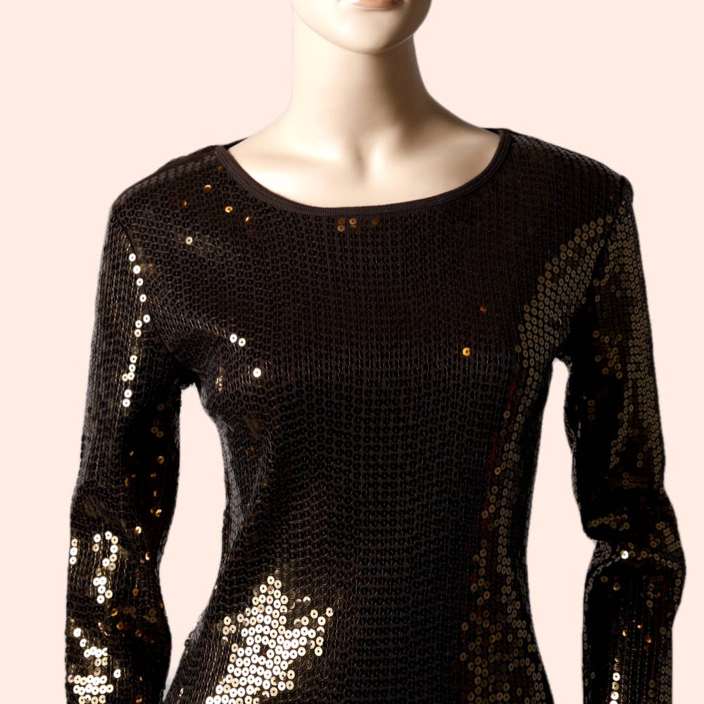 MICHAEL KORS Bronze Sequin Long Sleeve Cotton Dress