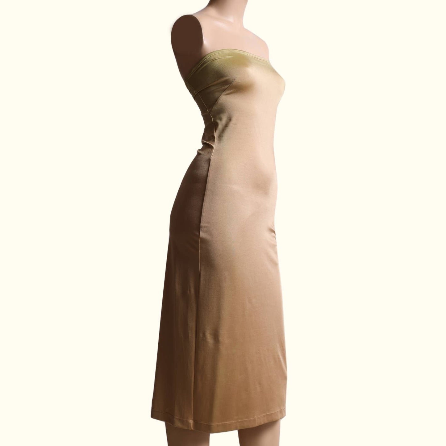 PLEIN SUD Vintage Gold Strapless Midi Dress