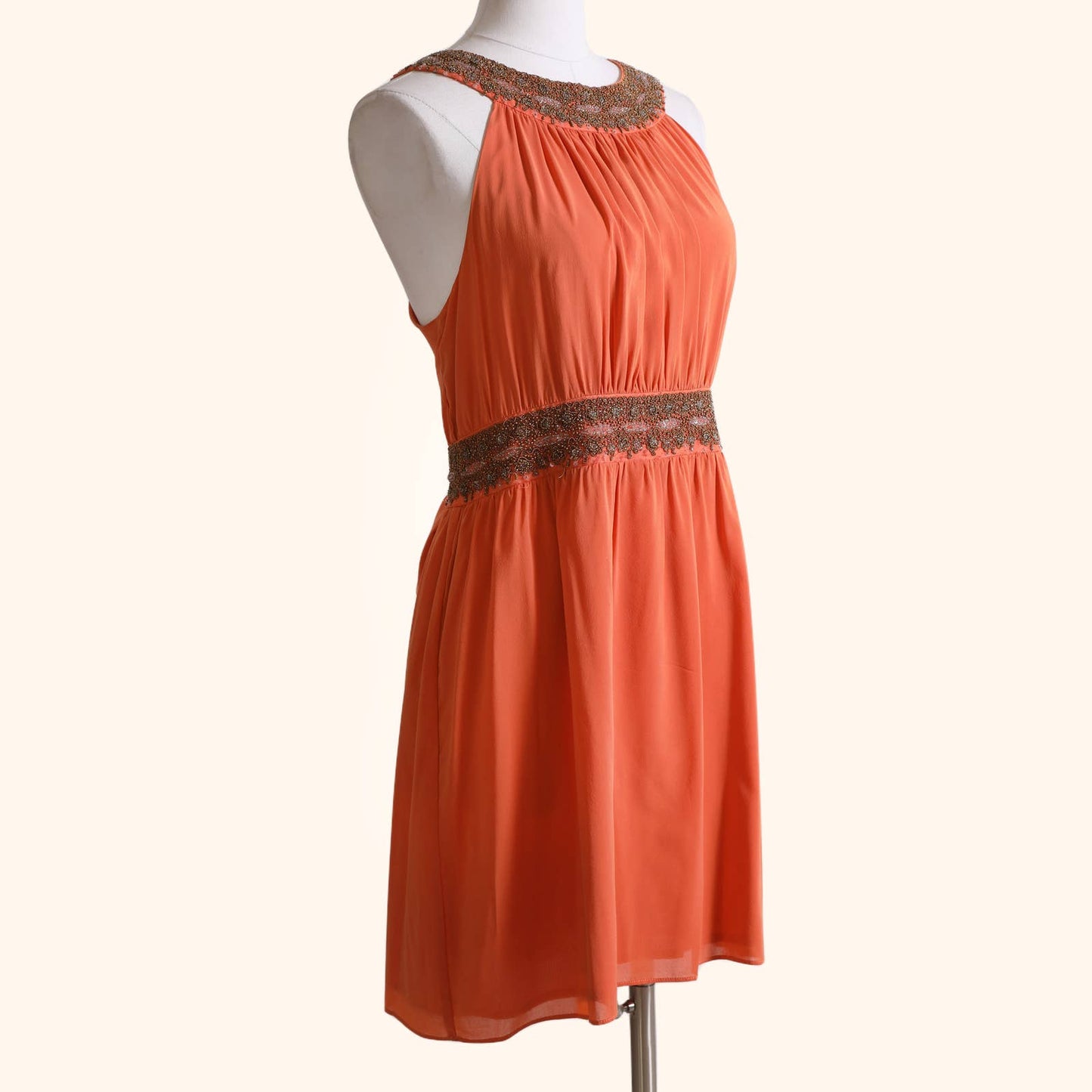 ALICE+OLIVIA Orange Beaded Sleeveless Silk Mini Dress