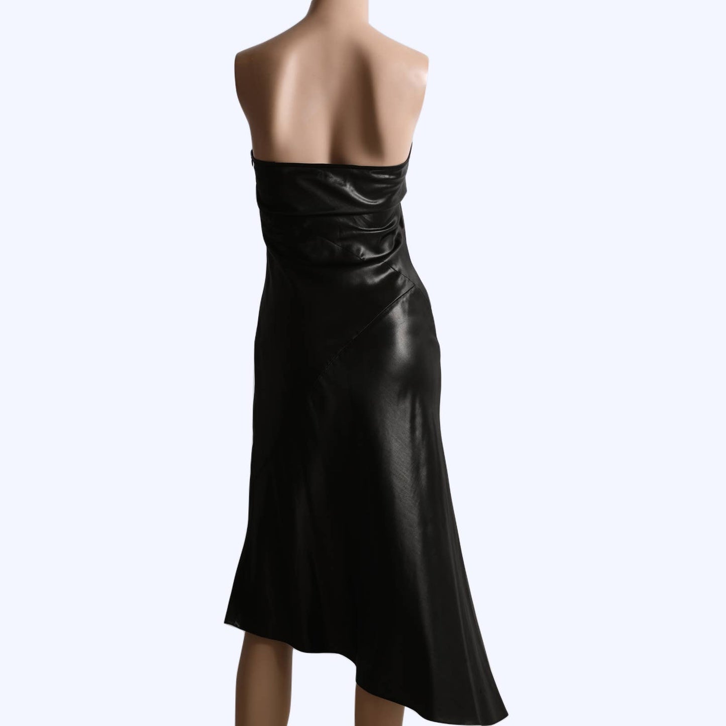PLEIN SUD Vintage Black Silk Asymmetrical Strapless Midi Dress