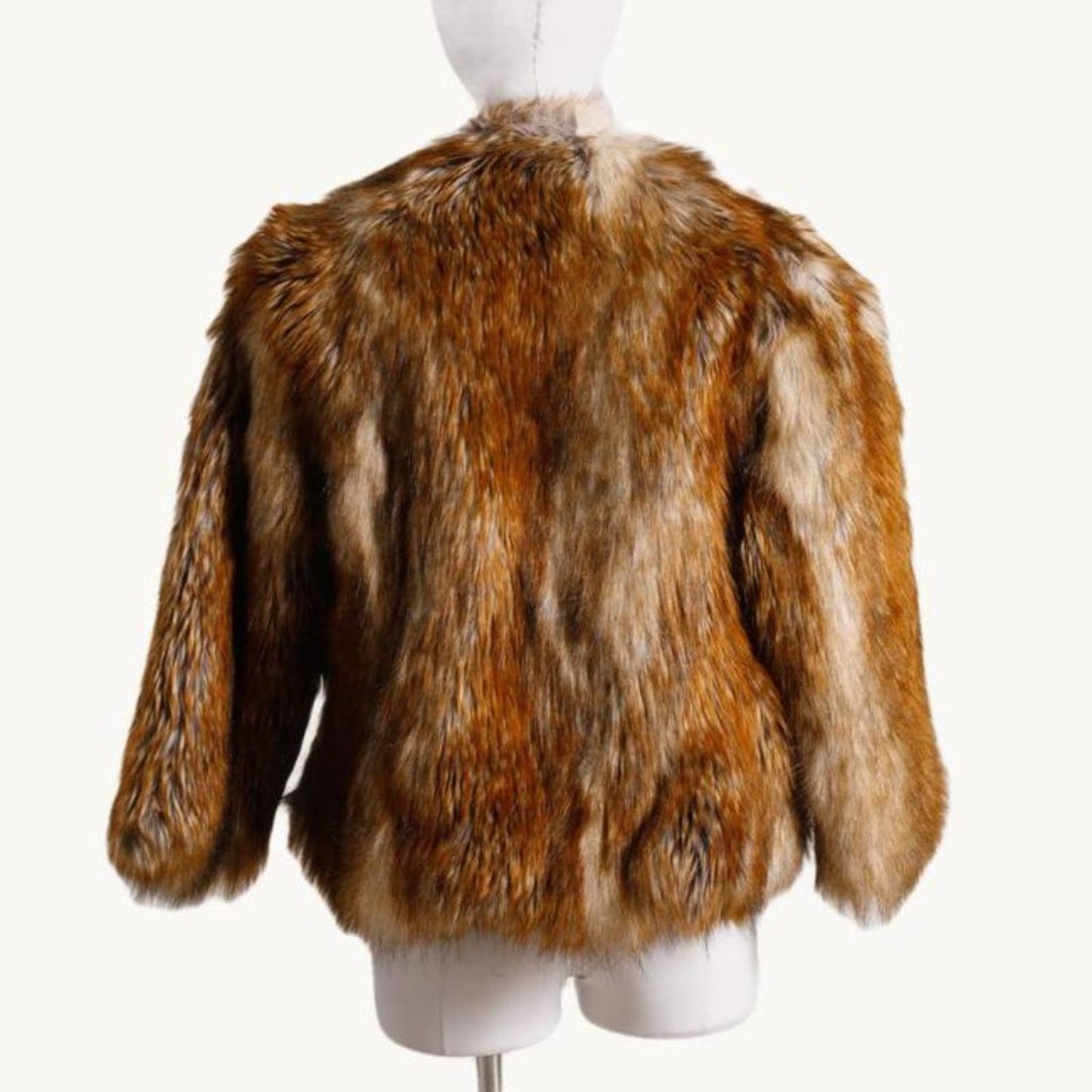 SAFARI Brown and Beige Open Front Faux Fur Jacket