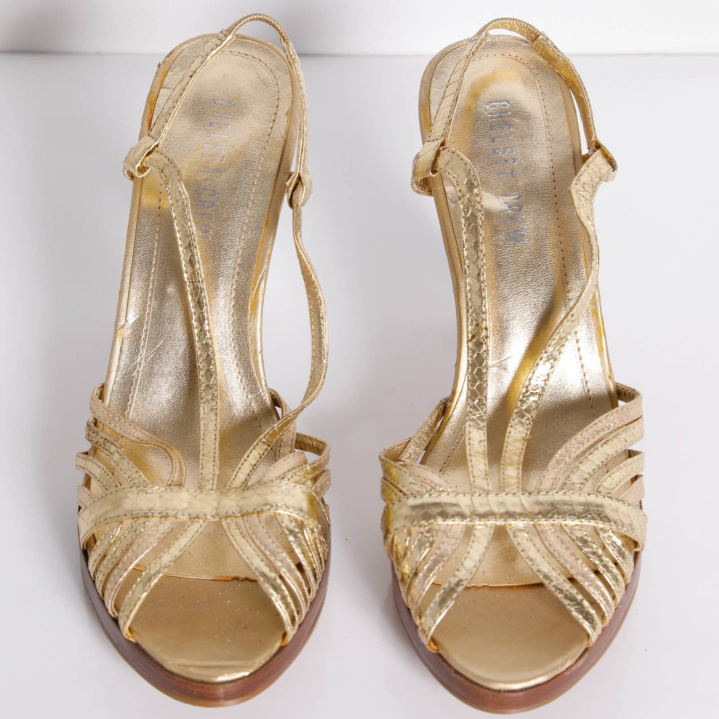 CHELSEA CREW Gold Heeled Leather Platform Sandals
