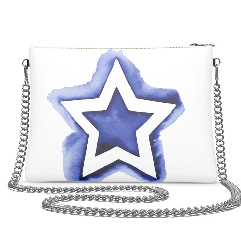 UNTITLED BOUTIQUE White and Blue Leather Star Crossbody Bag with Silver Chain - Limited Edition