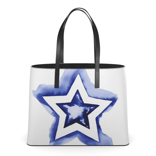 UNTITLED BOUTIQUE White and Blue Leather Kika Star Tote Bag - Limited Edition