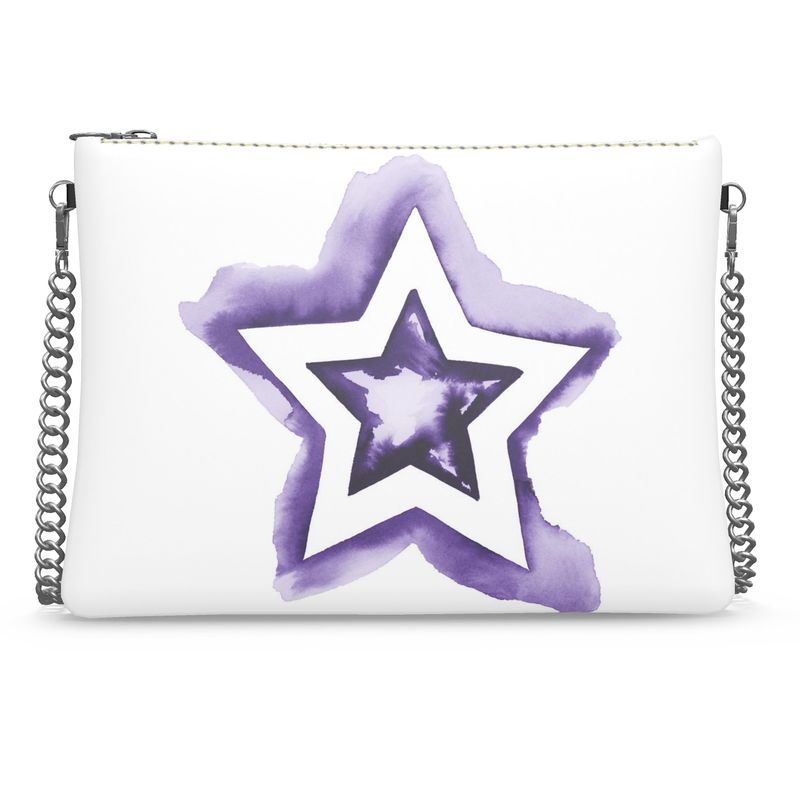 UNTITLED BOUTIQUE Purple and White Leather Star Crossbody Bag with Silver Chain - Limited Edition