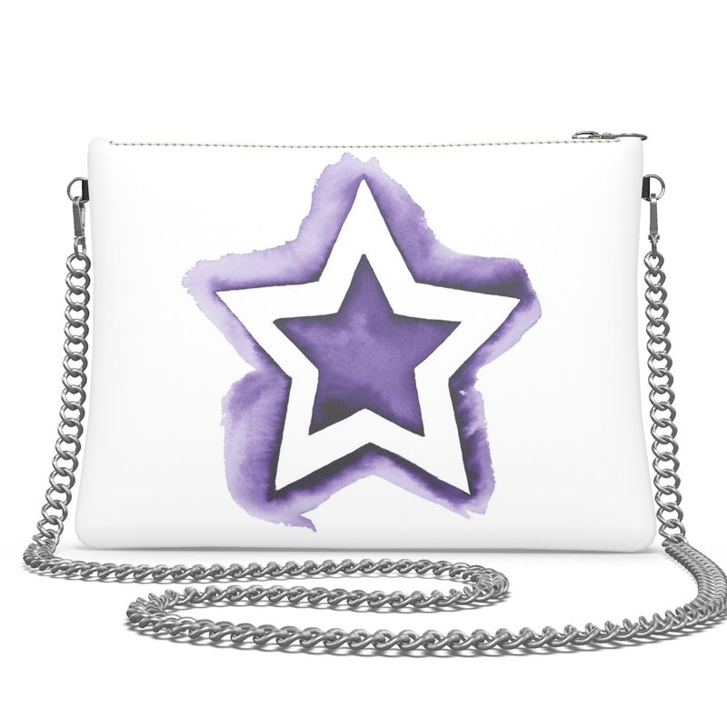 UNTITLED BOUTIQUE Purple and White Leather Star Crossbody Bag with Silver Chain - Limited Edition