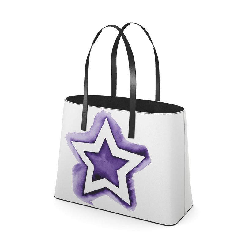 UNTITLED BOUTIQUE White and Purple Kika Leather Star Tote Bag - Limited Edition