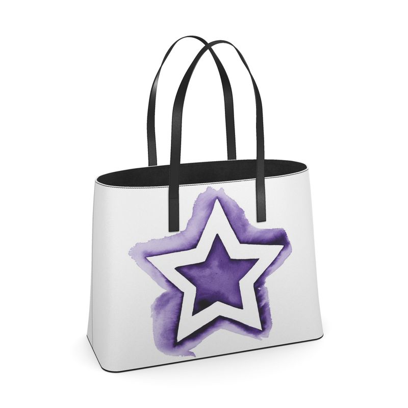 UNTITLED BOUTIQUE White and Purple Kika Leather Star Tote Bag - Limited Edition