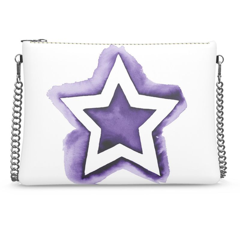 UNTITLED BOUTIQUE White and Purple Leather Crossbody Bag with Silver Chain - Limited Edition