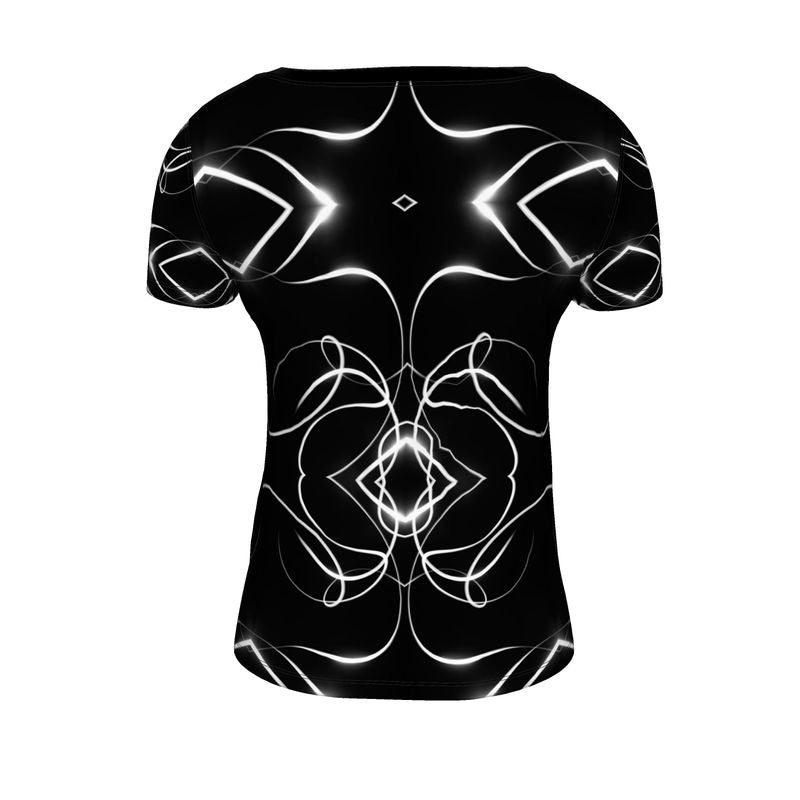 UNTITLED x Indira Cesarine "Lumière" Series Black and White Kaleidoscopic Ladies Scoop Neck T-Shirt - Limited Edition