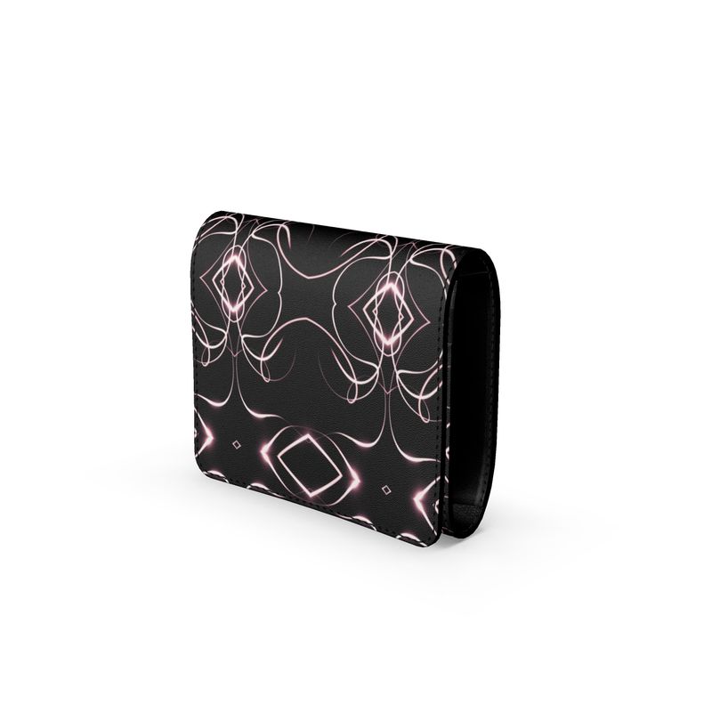 UNTITLED x Indira Cesarine "Lumière" Series Black and Pink Kaleidoscopic Small Leather Foldover Wallet - Limited Edition