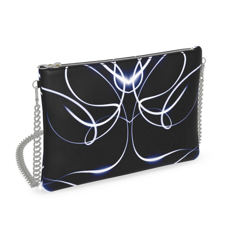 UNTITLED x Indira Cesarine "Lumière" Series Black and Blue Kaleidoscopic Leather Crossbody Bag with Silver Chain - Limited Edition