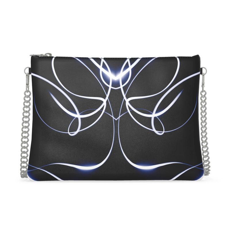 UNTITLED x Indira Cesarine "Lumière" Series Black and Blue Kaleidoscopic Leather Crossbody Bag with Silver Chain - Limited Edition