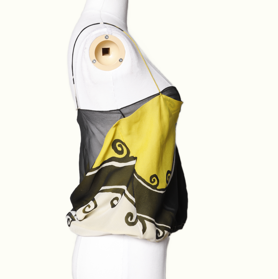 DIANE VON FURSTENBERG Yellow, White and Black Sleeveless Patterned Silk Top