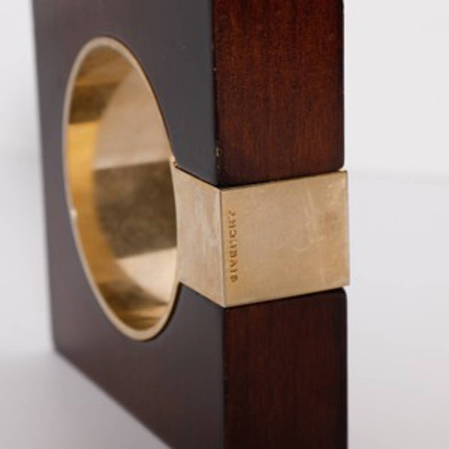 GIVENCHY PARIS Dark Wood with Gold Accents Square Bangle Bracelet
