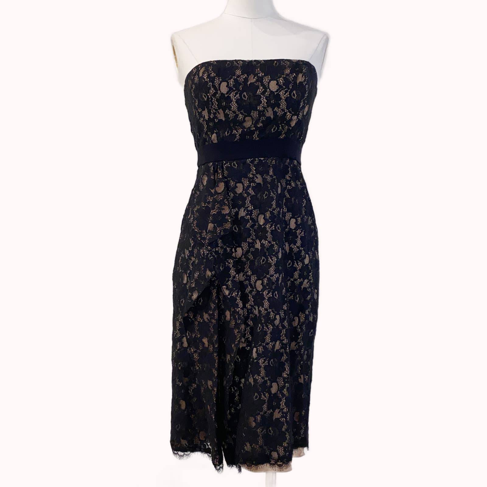 BCBGMAXAZRIA Black Lace with Cream Slip Strapless Midi Dress The Untitled Boutique BCBGMAXAZRIA Black Lace with Cream Slip Strapless Midi Dress The Untitled Boutique