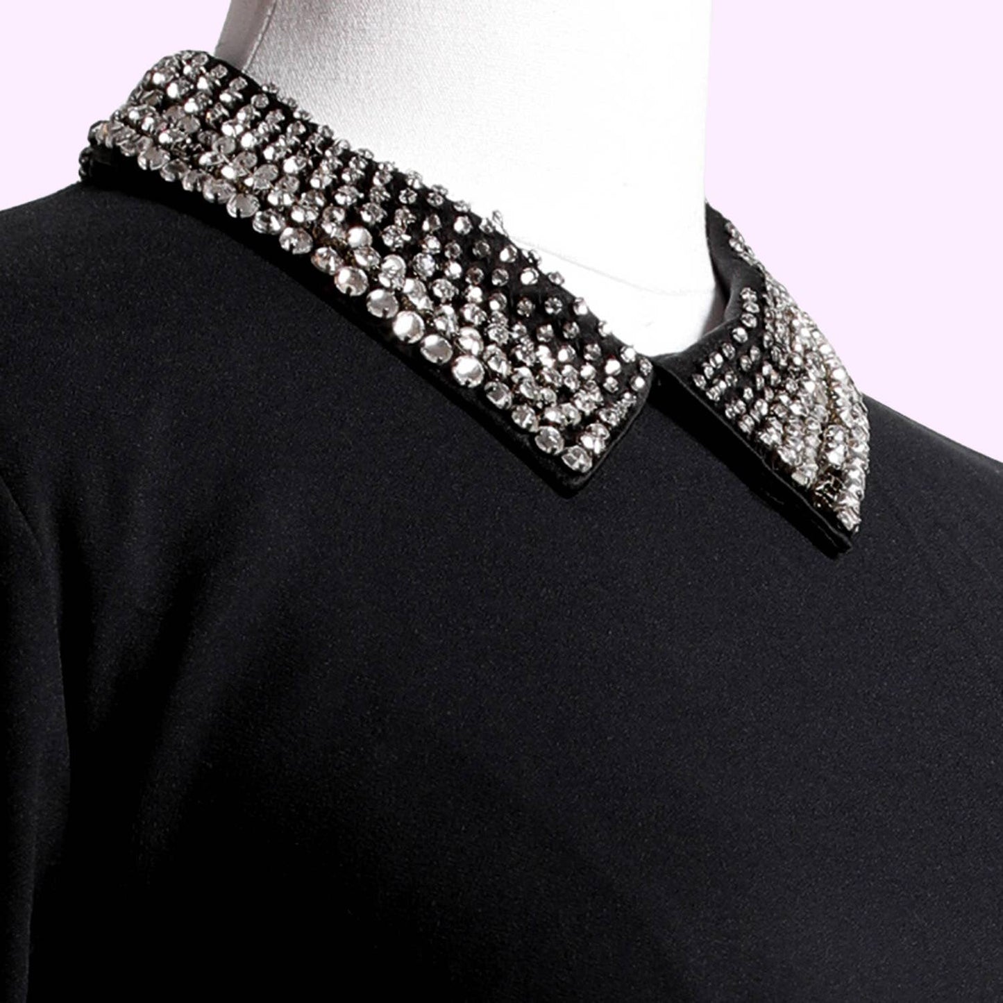 FRENCH CONNECTION Black Long Sleeve Dress with Crystal Collar