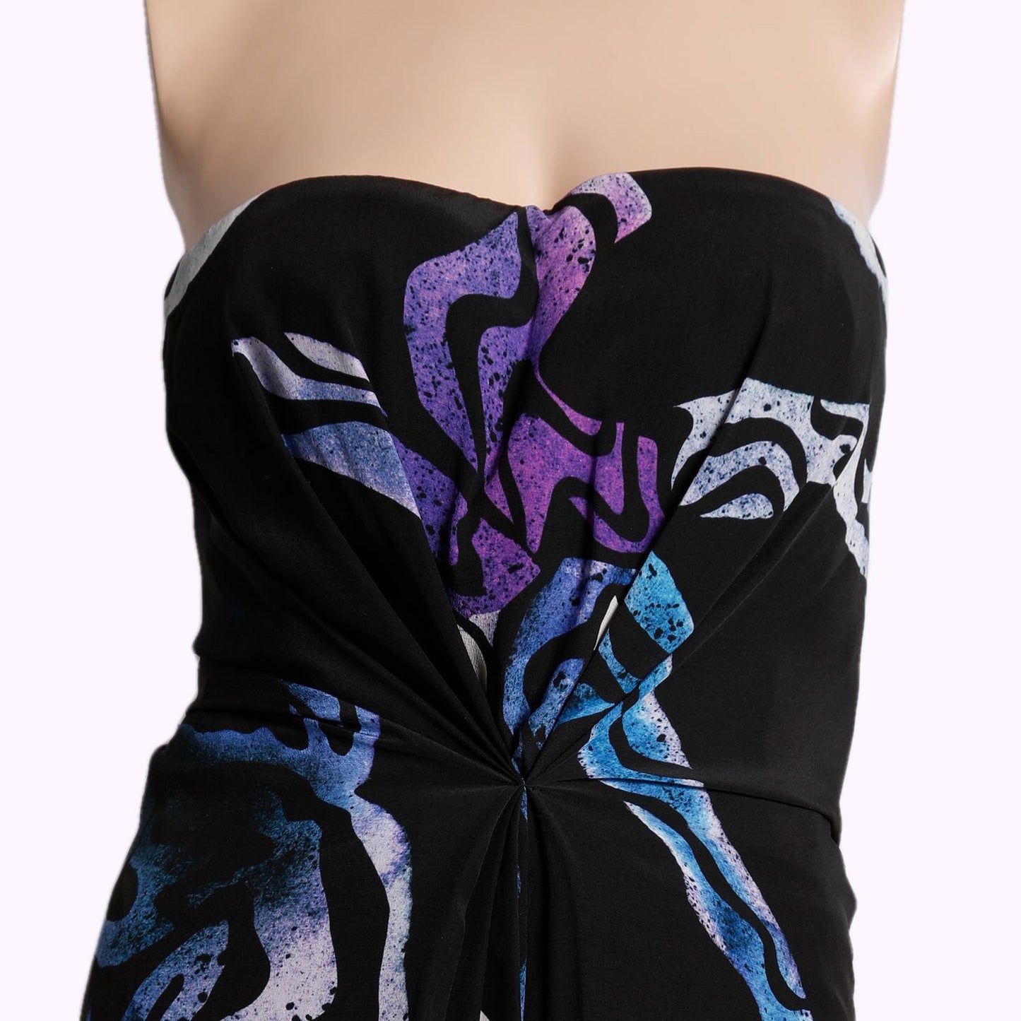 PROENZA SCHOULER Black and Violet Patterned Strapless Silk Dress