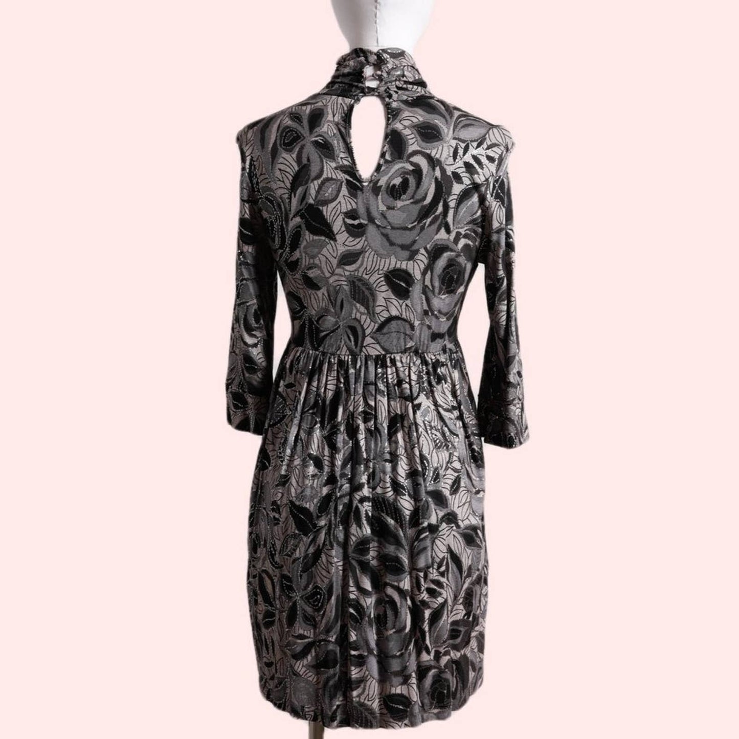 EVENING COLLECTION Black and Grey Metallic Turtleneck Dress