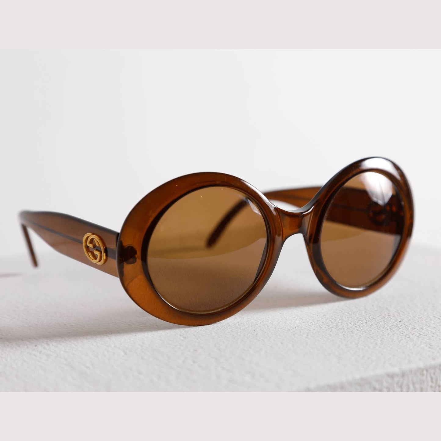 GUCCI Brown Round Retro Style Sunglasses