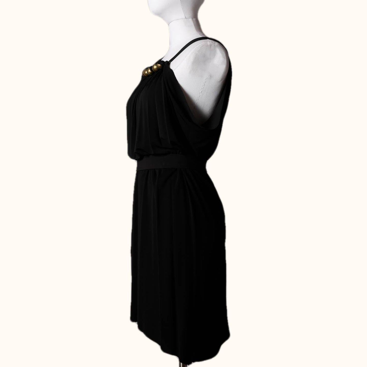 YIGAL AZROUEL Black Dress with Gold Bead Embellished Neckline