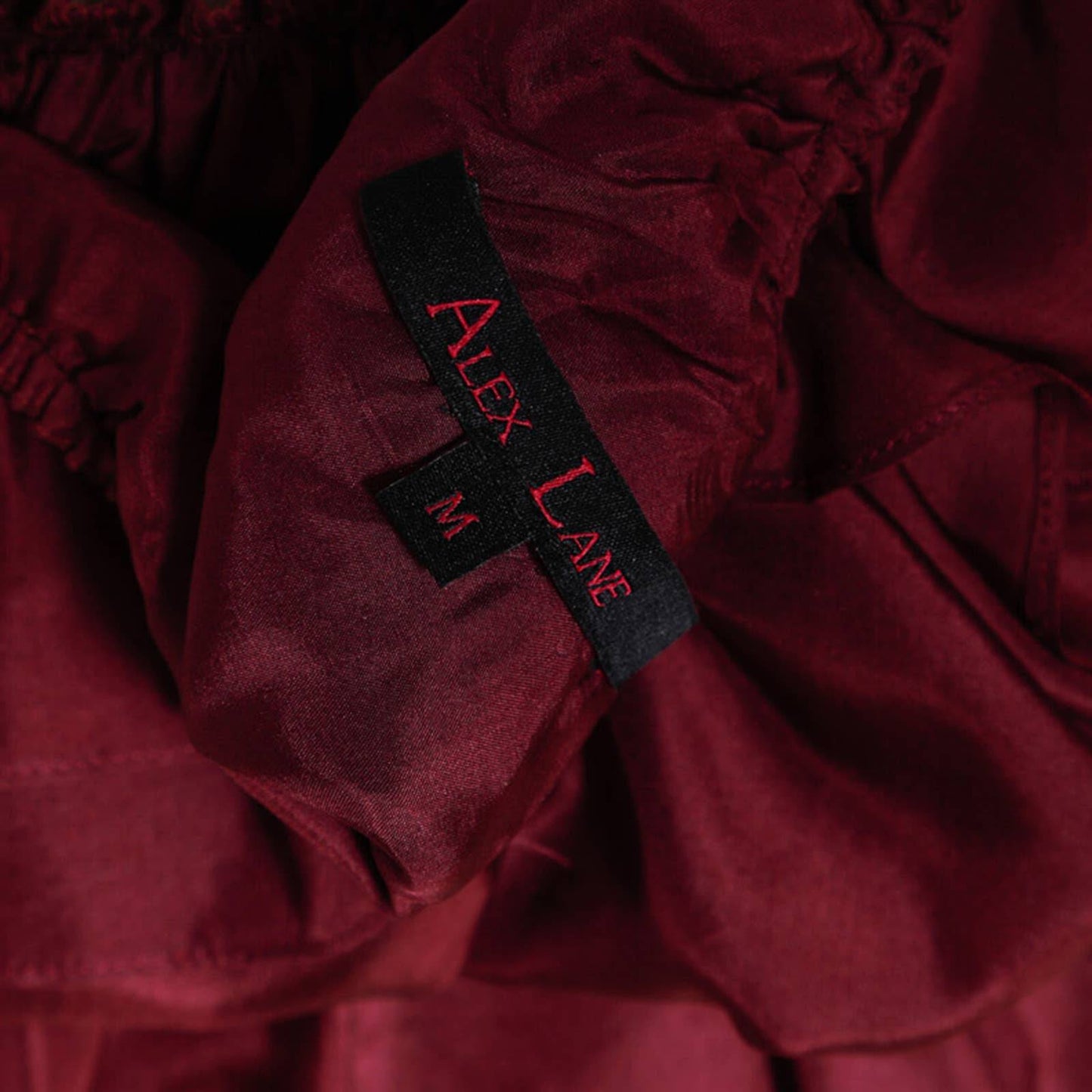 ALEX LANE Burgundy Ruffled Silk Romper